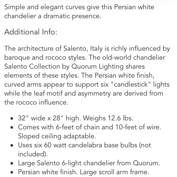 Quorum International Salento 32” 6 Light Chandelier - Picture 4 of 4